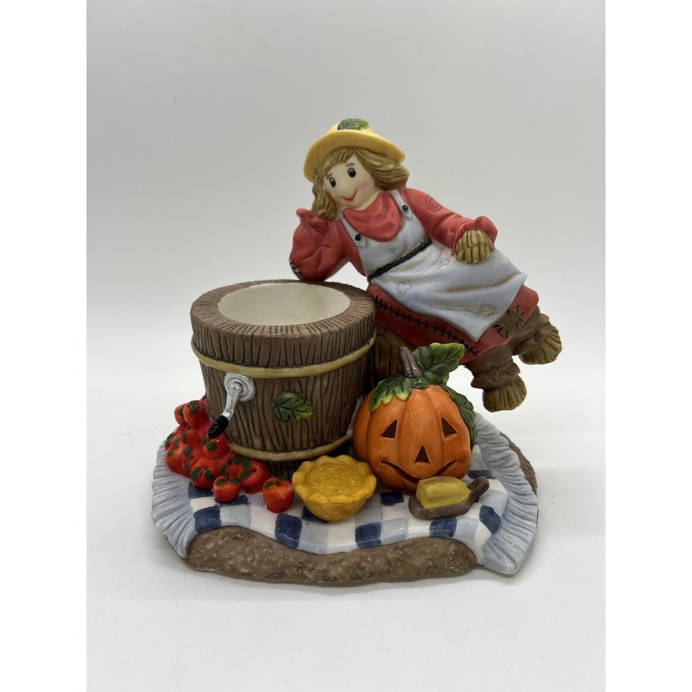 PartyLite Scarecrow Pumpkin Barrel Votive Candle Holder P7275 Fall Decor - Picture 1 of 10
